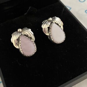 Vintage Sterling Silver Pink Mother of Pearl Teardrop Stud Earrings